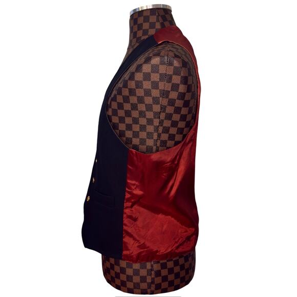 Reversible Mens Navy Blue/Grey/Burnt Orange Vest Gold Buttons Size Medium Preppy - Picture 5 of 15